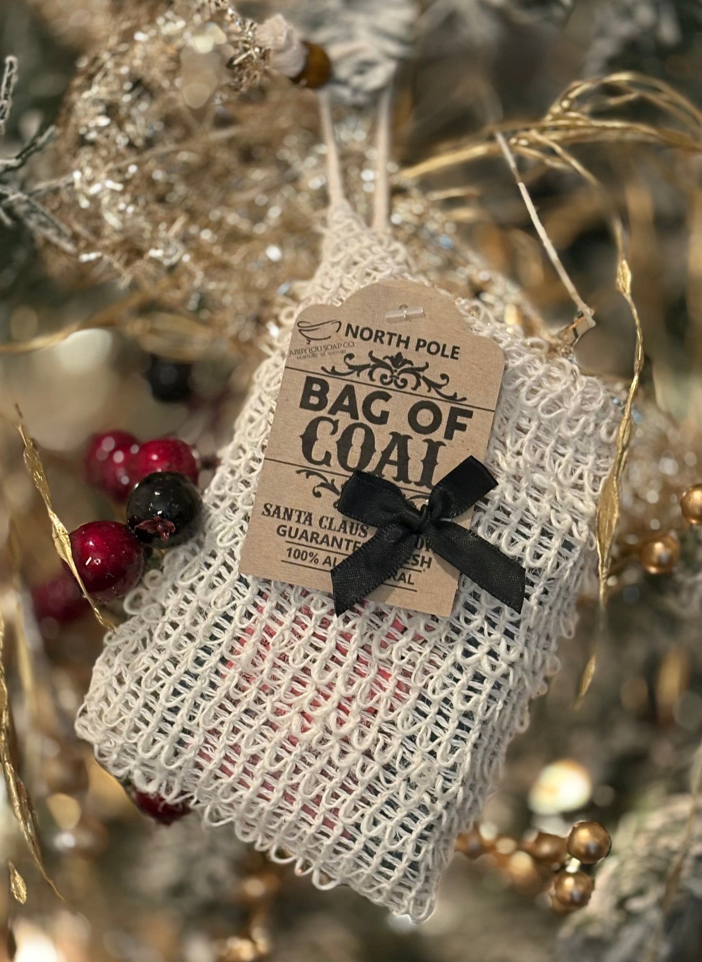 Naughty Lump of Coal Soap with Natural Fiber Scub Bag